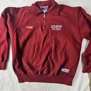 Roots 2002 Olympic Official Quarter Zip Sweater Medium Patriotic Collared Preppy